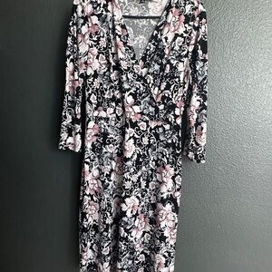 Floral Black and Pink Wrap Dress